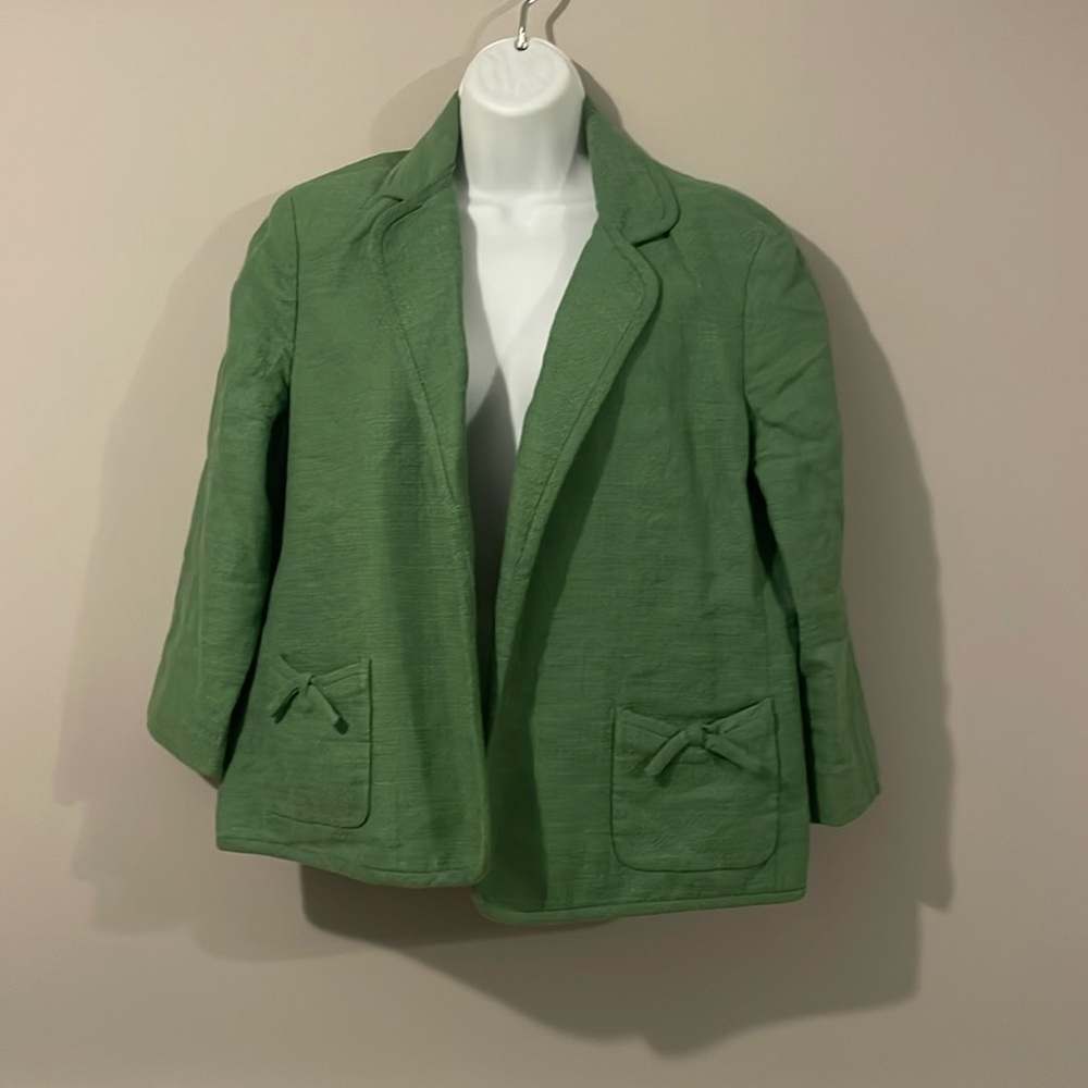 Talbots women green linen blend blazer size 14p